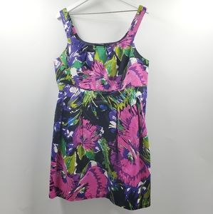 Lane Bryant Dark Floral Tropical Printed Shift Dress Boho Square Neck
